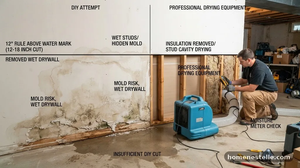 Professional Drying Versus DIY - How Much Drywall Should Be Removed Above a Flood or Baseboard Leak (12